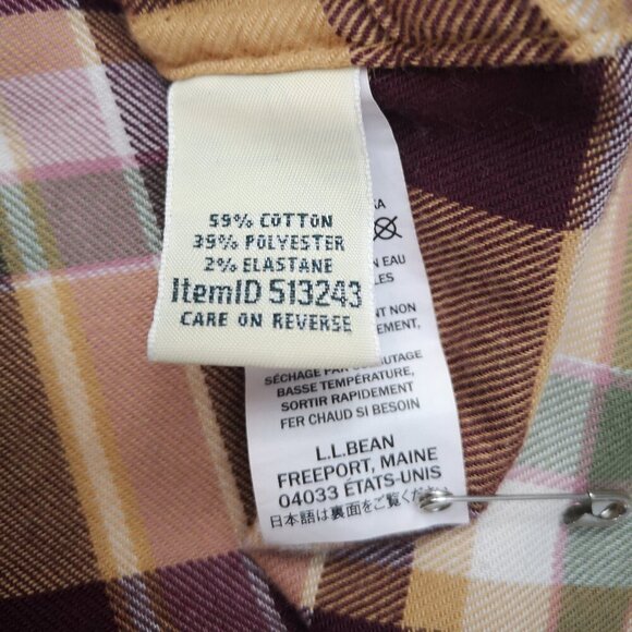 L.L. Bean Ladies Size Large Burgundy Tan Grey & White Plaid Button Front Shirt - Picture 5 of 10
